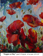 Poppies at Play, panel 2-Triptych, Oil on Canvas